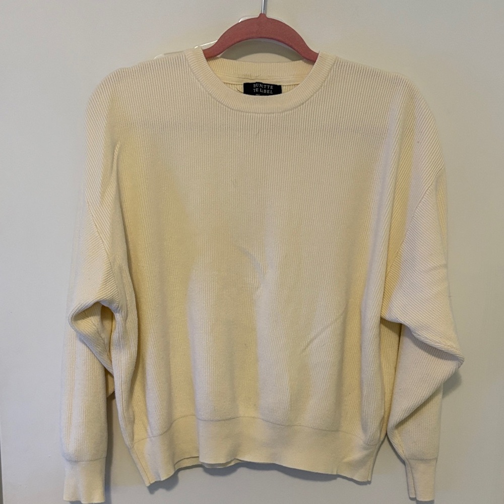 Brunette the Label Cream Ribbed Crewneck Sweater